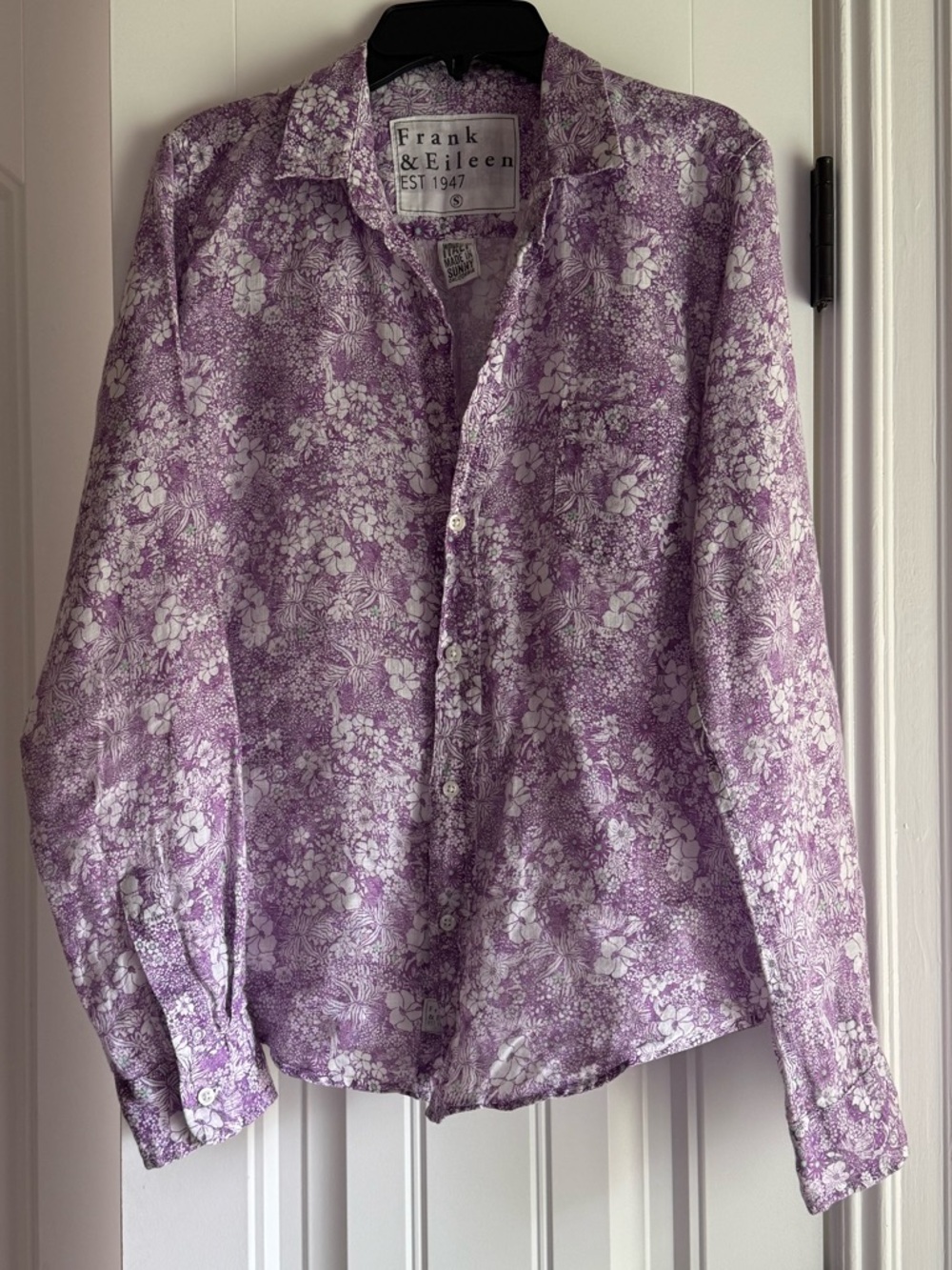 Frank & Eileen Purple Floral Linen Long Sleeve Button Shirt - Womens Small EUC